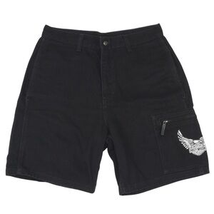 Vintage Harley Davidson Black Canvas Cargo Shorts Men’s 32 Eagle Logo Y2K Biker